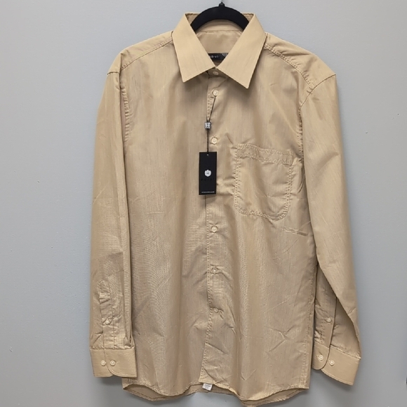 Tan Dress Shirt with Classic Button-Down Style and Long Sleeves - Picture 1 of 5